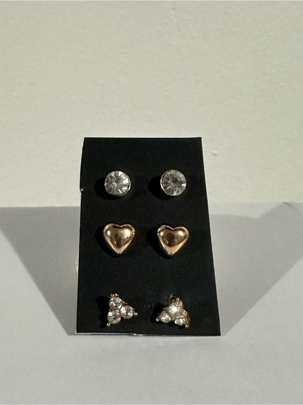 Gold & Crystal Stud Earring Set – Hearts, Trios, and Classic Round Stones